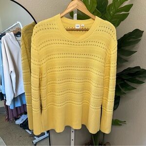 💛 GAP Sunny Yellow Open Knit Sweater Sz M | 100% Cotton